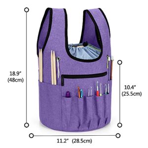 CURMIO Knitting Tote Bag, Yarn Project Wristlet Bag with Drawstring for Knitting Needles, Crochet Hooks and Supplies, Purple (Bag Only)