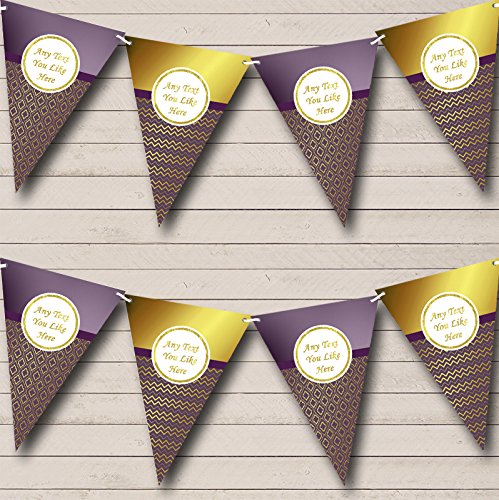 Elegant Plum Purple Gold Personalized Engagement Party Bunting Banner Garland