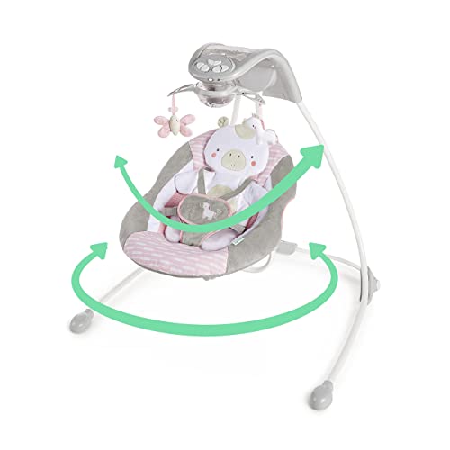 Ingenuity InLighten 6-Speed Baby Swing - Easy-Fold Frame, Swivel Infant Seat, Nature Sounds, Light Up Mobile - Flora the Unicorn (Pink)