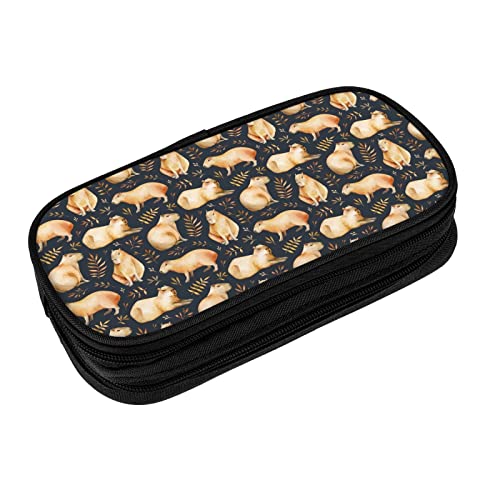 Portable Pencil Case Capybara Pattern Pen Box Large Capacity 2 Compartments Pencil Storage Bag For Teens Student Adults