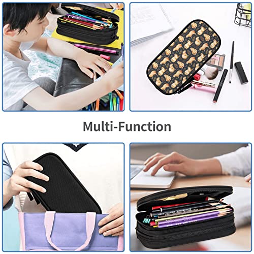 Portable Pencil Case Capybara Pattern Pen Box Large Capacity 2 Compartments Pencil Storage Bag For Teens Student Adults