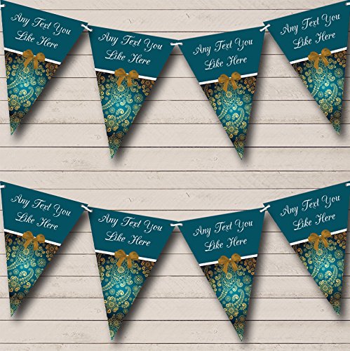 Gold and Turquoise Teal Personalized Wedding Anniversary Party Bunting Banner