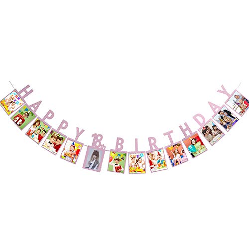 Happy 18th Birthday Photo Banner, 18th Birthday Party Decorations , Pink Birthday Party Paper Sign Supplies Garlands