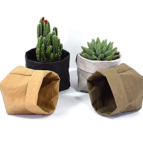 4Pack-4''x4''x7.8'' Mini Succulents Kraft Paper Flower Pot Cover Decoration Folding Washable Kraft Paper Storage Bag Container for Fruit Food Succulent Planting Household Wrap Pet (M)