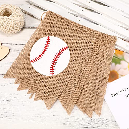 Amosfun Sport Theme Party Banner Vintage Burlap Baseball Pattern Happy Sport Bunting Banner for Sport Baseball Lover Boy Birthday Decoration