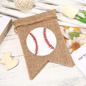 Amosfun Sport Theme Party Banner Vintage Burlap Baseball Pattern Happy Sport Bunting Banner for Sport Baseball Lover Boy Birthday Decoration