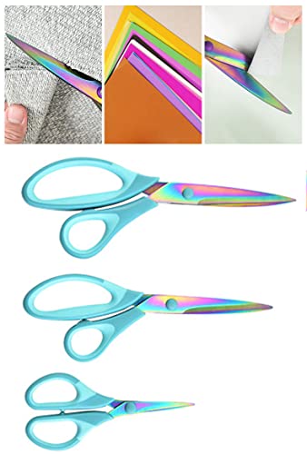 JISTL Craft Scissors Sharp Blades Fabric Scissors Rubber Soft Grip Handle Multipurpose Scissors Suitable for Sewing/Arts/Crafts/Office/School and Home (Blue 3Pcs)