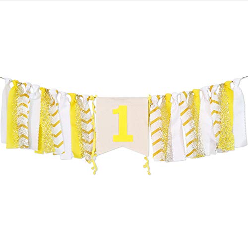 Baby Birthday Banner Decoration - 1st Birthday Baby High Chair One Banner Chair Tutu Skirt Decoration for Birthday Theme Party Supplies (Yellow)