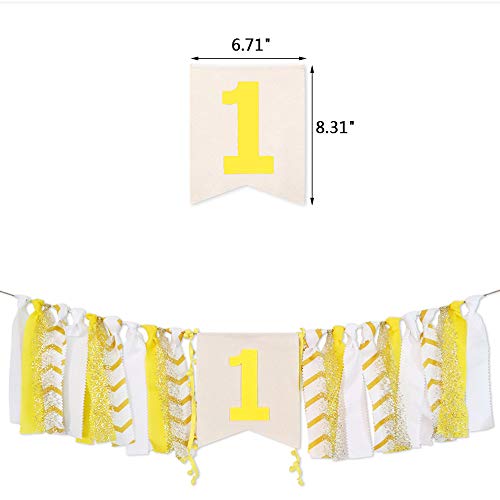 Baby Birthday Banner Decoration - 1st Birthday Baby High Chair One Banner Chair Tutu Skirt Decoration for Birthday Theme Party Supplies (Yellow)
