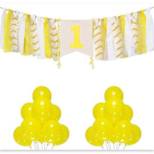 Baby Birthday Banner Decoration - 1st Birthday Baby High Chair One Banner Chair Tutu Skirt Decoration for Birthday Theme Party Supplies (Yellow)