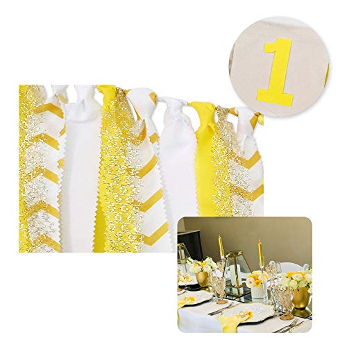 Baby Birthday Banner Decoration - 1st Birthday Baby High Chair One Banner Chair Tutu Skirt Decoration for Birthday Theme Party Supplies (Yellow)