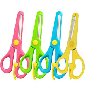 4pcs preschool training scissors children safety scissors pre-school training scissors safety scissors art craft scissors，assorted colors(4 colors)