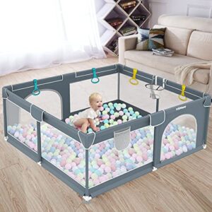 YiiMee Baby Playpen, 71x59 inch Play Pens for Babies and Toddlers, Play Yard for Babies, Kids Play Pen for Outdoor & House, Anti-Fall Playyard, Grey