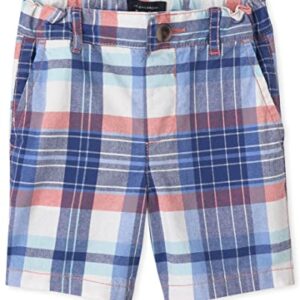 The Children's Place Baby and Toddler Boys Printed Chino Shorts, Blue/Orange Plaid, 3T