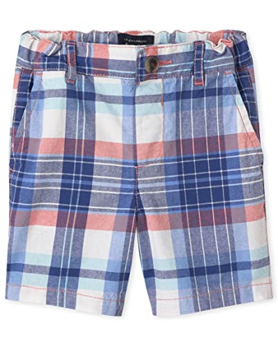 The Children's Place Baby and Toddler Boys Printed Chino Shorts, Blue/Orange Plaid, 3T