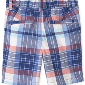 The Children's Place Baby and Toddler Boys Printed Chino Shorts, Blue/Orange Plaid, 3T