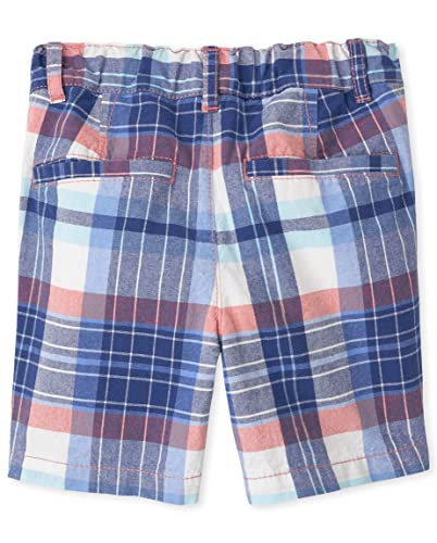 The Children's Place Baby and Toddler Boys Printed Chino Shorts, Blue/Orange Plaid, 3T