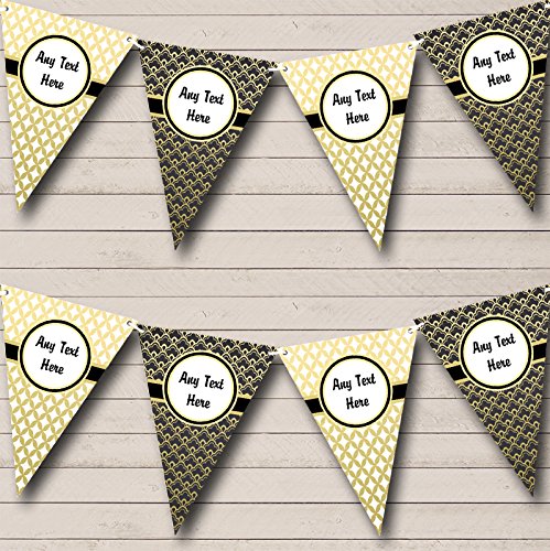 Elegant White Black and Gold Personalized Retirement Party Bunting Banner