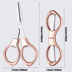 8 Pcs Stainless Steel Scissors Folding Mini Scissor Anti Rust Portable Keychain Scissors Small Glasses Shaped Compact Shear Telescopic Cutter for Travel School Office (Folding, Folding Style)