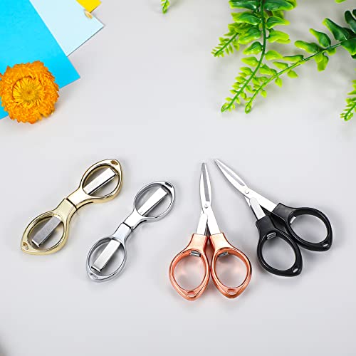 8 Pcs Stainless Steel Scissors Folding Mini Scissor Anti Rust Portable Keychain Scissors Small Glasses Shaped Compact Shear Telescopic Cutter for Travel School Office (Folding, Folding Style)