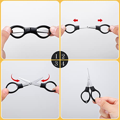 8 Pcs Stainless Steel Scissors Folding Mini Scissor Anti Rust Portable Keychain Scissors Small Glasses Shaped Compact Shear Telescopic Cutter for Travel School Office (Folding, Folding Style)