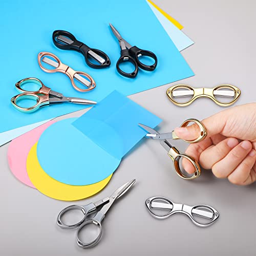 8 Pcs Stainless Steel Scissors Folding Mini Scissor Anti Rust Portable Keychain Scissors Small Glasses Shaped Compact Shear Telescopic Cutter for Travel School Office (Folding, Folding Style)