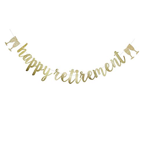 Happy Retirement Banner, Gold Glitter Sign for Retirement Party Bunting Supplies Decorations