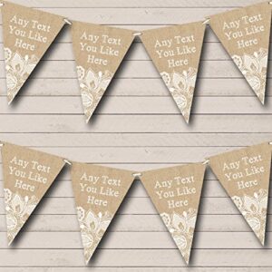 pretty burlap lace personalized tea party bunting banner garland