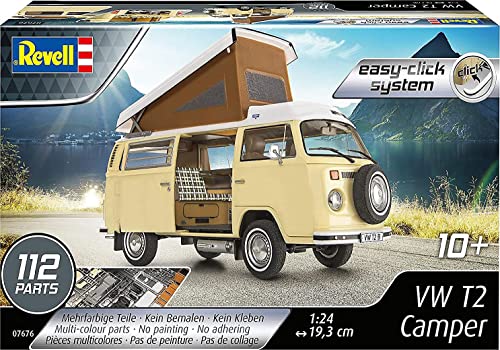 Revell 07676 Volkswagen T2 Camper (Easy-Click) Model Kit 1:24 Scale, Unvarnished