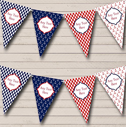 Red White Blue Nautical Sailing Sea Anchor Birthday Party Bunting Banner