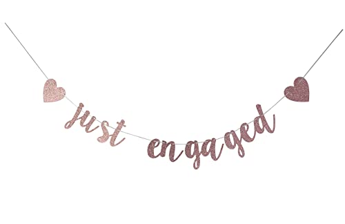 Just Engaged Rose Gold Glitter Banner, Bridal Shower, Engagement, Bachelorette,Wedding Announcement Party Photo Props