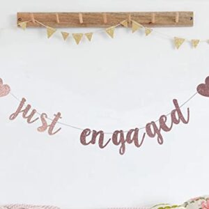 Just Engaged Rose Gold Glitter Banner, Bridal Shower, Engagement, Bachelorette,Wedding Announcement Party Photo Props