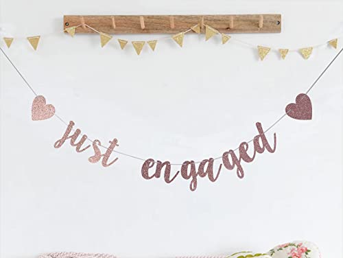 Just Engaged Rose Gold Glitter Banner, Bridal Shower, Engagement, Bachelorette,Wedding Announcement Party Photo Props