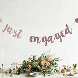 Just Engaged Rose Gold Glitter Banner, Bridal Shower, Engagement, Bachelorette,Wedding Announcement Party Photo Props