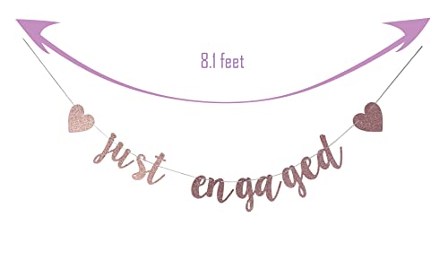 Just Engaged Rose Gold Glitter Banner, Bridal Shower, Engagement, Bachelorette,Wedding Announcement Party Photo Props