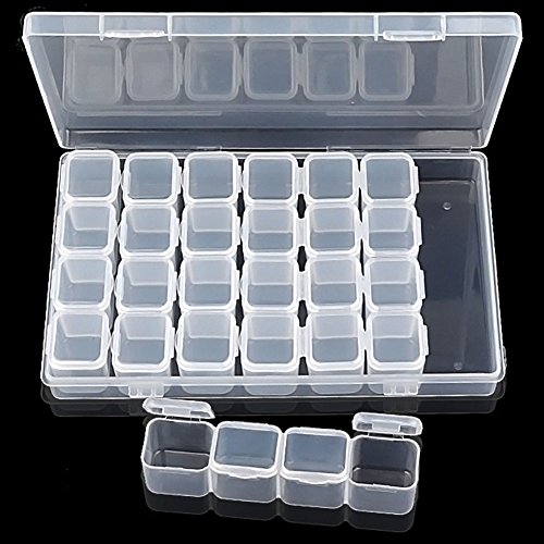 Lookathot 28 Nail Art Adjustable Plastic Storage Boxs Container- Portable Arts Crafts Organizer Case- for Rhinestone Bead Rings Jewelry Gems Earrings