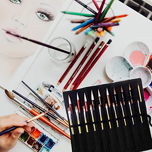 20 Slots Canvas Paint Brush Bag, Pencil Wrap Roll up Case, Watercolor Brush Pouch, Rolling Makeup Brush Holder with Belt Strap, for Acrylic Oil Gouache Artist Draw Pen (Maple Leaf)