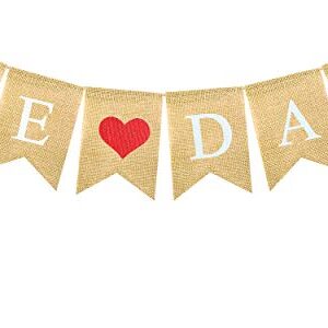 FAKTEEN We Love Dad Burlap Banner Happy Father's Day Family Photo Prop Best Dad Ever Gifts and Birthday Party Supplies Decorations