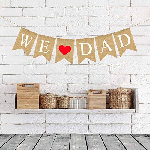 FAKTEEN We Love Dad Burlap Banner Happy Father's Day Family Photo Prop Best Dad Ever Gifts and Birthday Party Supplies Decorations