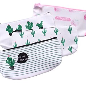 Set of 4 Cute Cactus Canvas Pencil Case Strawberry Pastoral Organizer Makeup Cosmetic Pouch Holder by SPADORIVE