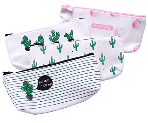 Set of 4 Cute Cactus Canvas Pencil Case Strawberry Pastoral Organizer Makeup Cosmetic Pouch Holder by SPADORIVE