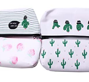 Set of 4 Cute Cactus Canvas Pencil Case Strawberry Pastoral Organizer Makeup Cosmetic Pouch Holder by SPADORIVE