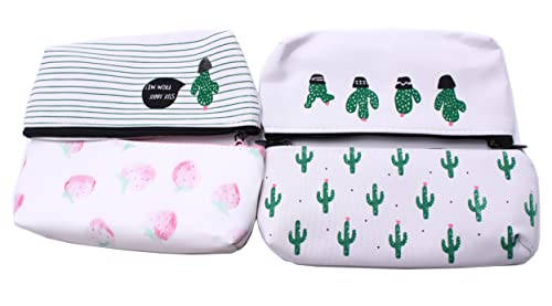 Set of 4 Cute Cactus Canvas Pencil Case Strawberry Pastoral Organizer Makeup Cosmetic Pouch Holder by SPADORIVE
