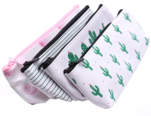 Set of 4 Cute Cactus Canvas Pencil Case Strawberry Pastoral Organizer Makeup Cosmetic Pouch Holder by SPADORIVE