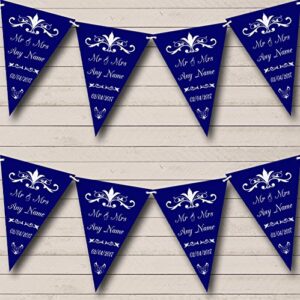 regal or navy blue personalized wedding anniversary party bunting banner garland