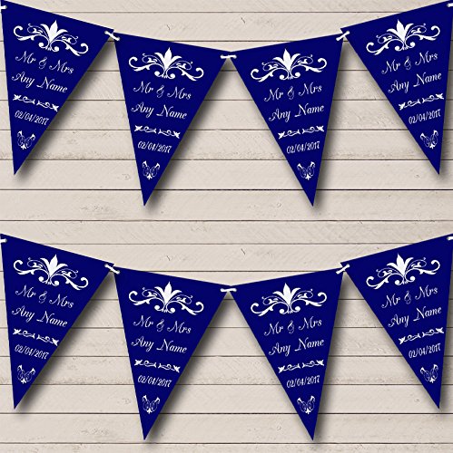 Regal Or Navy Blue Personalized Wedding Anniversary Party Bunting Banner Garland