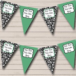 sage green white black damask personalized retirement party bunting banner