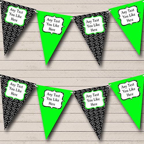 Lime Green Black Hearts Personalized Children's Birthday Party Bunting Banner