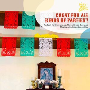TexMex Fun Stuff - Mexican Banner Decorations, Mexican Party Decorations, Mexican Banner Papel Picado, Virgin of Guadalupe, Paper, 14 x 9 Inches per Flag, Set of 2