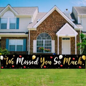welcome home decorations we missed you so much banner, black gold welcome back family yard sign party supplies, deployment returning military army homecoming party decor